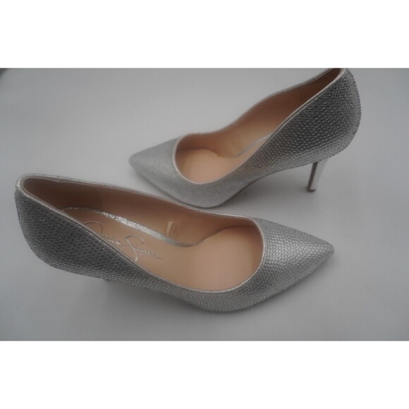 Jessica Simpson Lindiza Silver Sparkly Rhinestone Pointed Toe Stiletto Pumps 8M - Picture 10 of 13